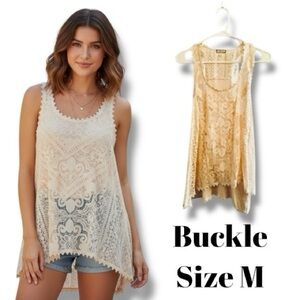 Buckle Eyeshadow Top Soft Dusty Pink Pale Peach Crochet Bohemian Tank Size M